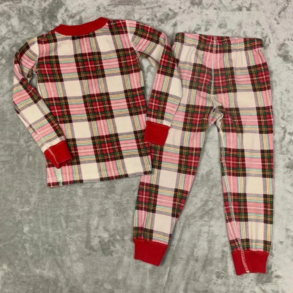 Hanna Andersson Kids Pajama Set Sz 4 Long John Tartan Plaid Organic Girl Boy PJs